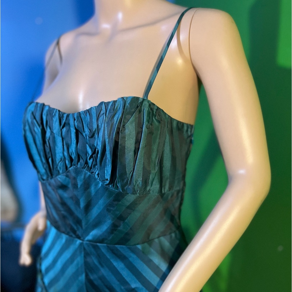 NWT $293 Betsey Johnson | Y2K | Unlined Teal Striped Corset Ruffle Dress | 4 - Picture 7 of 17